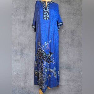 Philippe Marco Blue Cotton Maxi Kaftan Dress with Cat Print – Size L